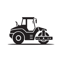 Road roller industrial vehicle heavy duty solid black icon