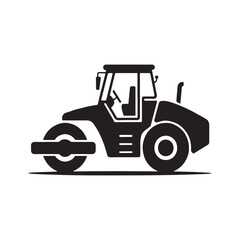 Fototapeta premium Road roller construction equipment heavy machinery solid black icon