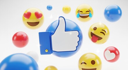 Colorful facebook like button with emoji reactions isolated on white background