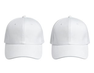 White baseball cap, front and back view with transparent background. PNG file with white ha 