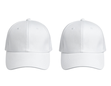 White baseball cap, front and back view with transparent background. PNG file with white ha 