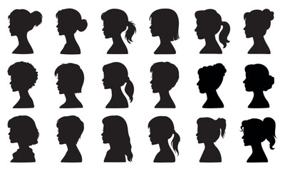 Female profile silhouette collection, cameo women head side silhouette pack