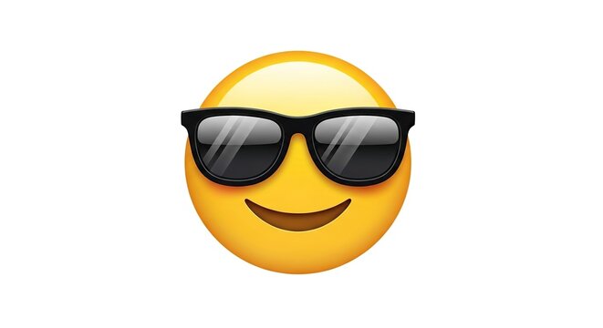 Smiling face emoji wearing black sunglasses isolated on white background
