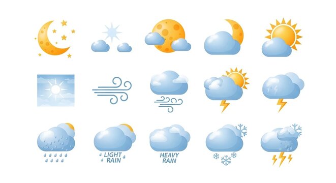 Colorful weather icons set isolated on white background - Powered by Adobe