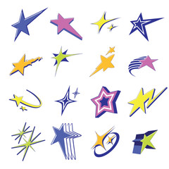 Obraz premium Y2K Colorful Line Art Star Element Collection for Decoration and Design