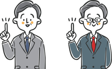 指差しをするビジネスマン中高年　上半身　ベクター
