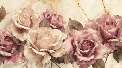 Vintage roses with faded petals and soft sepia tones