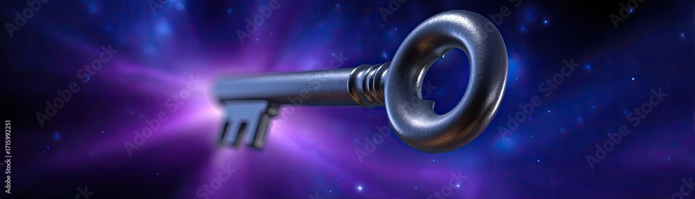 Poster passwordless login with key and lock concept. a futuristic key symbolizing access to innovative idea