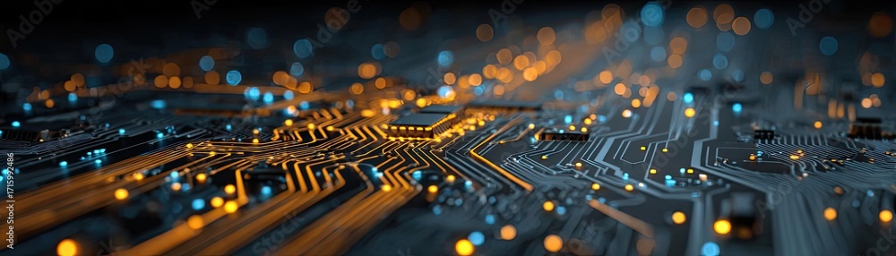 Poster cybersecurity audit checklist over digital circuitry concept. close-up view of a futuristic circuit 