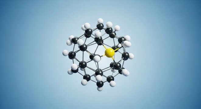 Molecular structure with highlighted central atom in 3d rendering