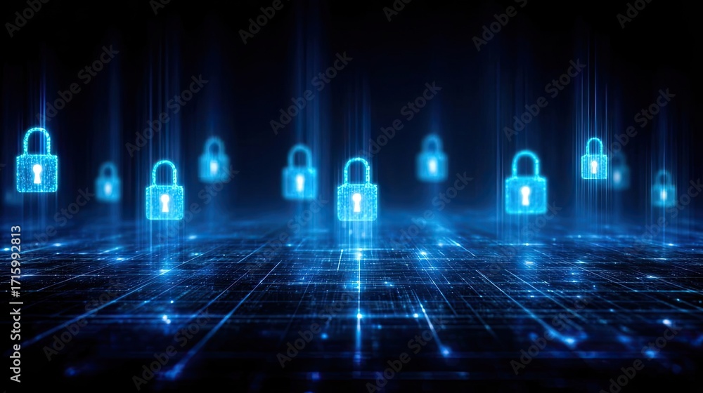 Poster cybersecurity audit checklist over digital circuitry concept. digital locks secured in a futuristic 