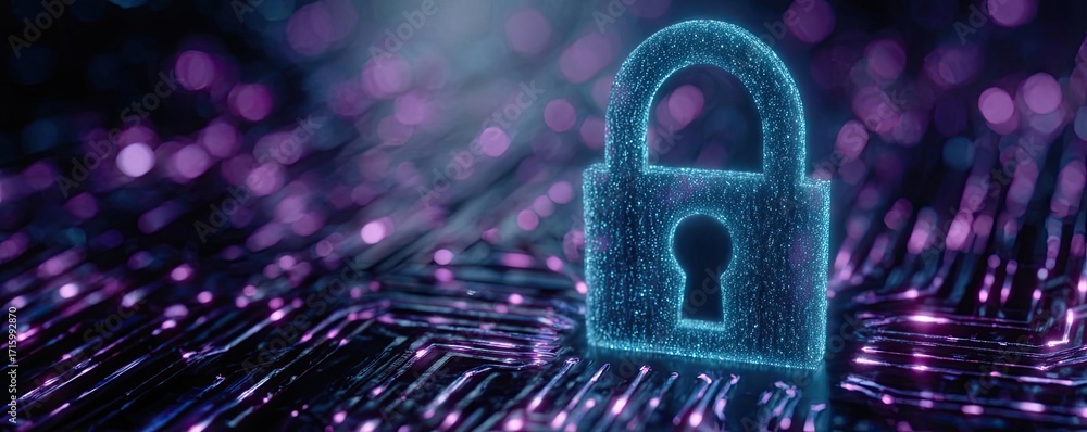 Poster cybersecurity audit checklist over digital circuitry concept. futuristic digital padlock symbolizing