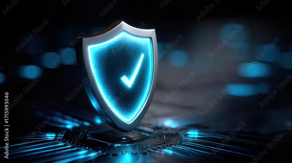 Poster cybersecurity audit checklist over digital circuitry concept. digital security shield symbolizing pr