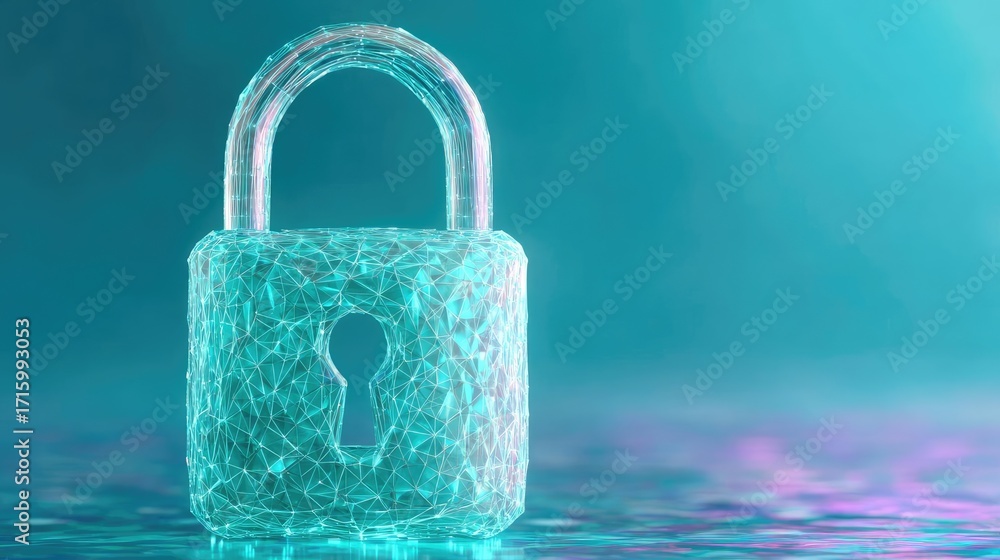 Poster passwordless login with key and lock concept. a futuristic lock design representing security and pro