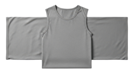 Gray tank top with folded t-shirts for sport or casual wear isolated PNG with Transparent Background