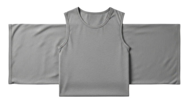 Gray tank top with folded t-shirts for sport or casual wear isolated PNG with Transparent Background