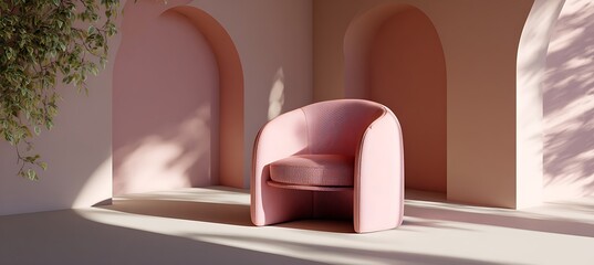 A Soft Pink Upholstered Accent Chair Stands Gracefully in a Sunlit Room