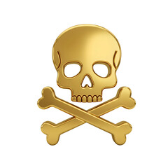 Golden skull and crossbones symbol isolated on transparent background