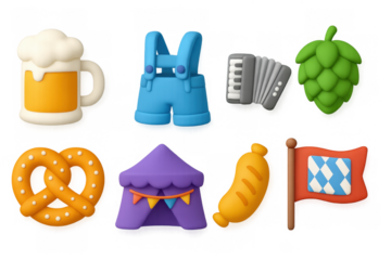 Oktoberfest festival icon set: beer, pretzel, and more in 3d style