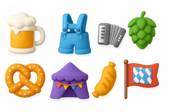 Oktoberfest festival icon set: beer, pretzel, and more in 3d style