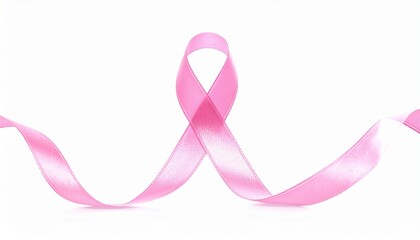 Glossy pink ribbon loop on smooth surface—clean form and soft texture evoke awareness, support, and symbolic resilience in minimalist breast cancer advocacy composition.