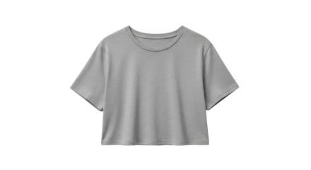 Plain grey crop top shirt for fashion and apparel mockup isolated PNG with Transparent Background