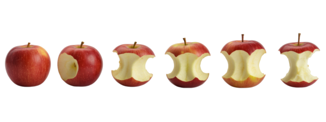 Capturing the natural progression of consumption from whole fresh apple to eaten core illustrating nourishment health and the lifecycle of food
