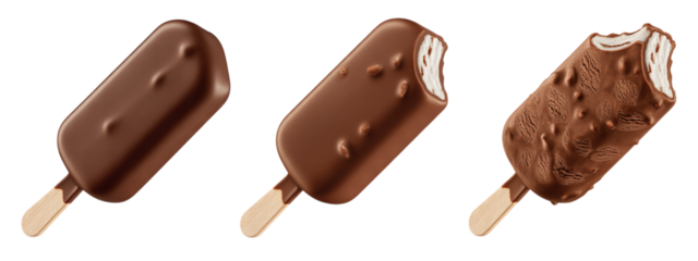 Indulge in creamy vanilla ice cream bars coated in rich chocolate, showcasing a perfectly bitten treat with crunchy nuts and delectable textures
