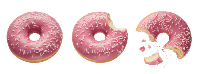 Pink dounts with different phases, delicious dounts with pink colour 