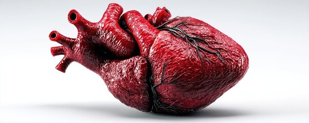 Anatomy of a human organ red heart concept. Realistic 3D heart model depicting detailed anatomy and texture.