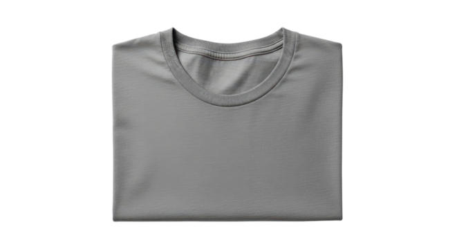 Folded gray t-shirt for retail use isolated PNG with Transparent Background