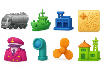 3d nautical theme: ships, buildings, and navigation elements collection