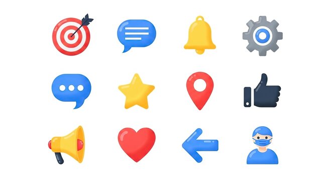 Colorful flat icons set isolated on white background