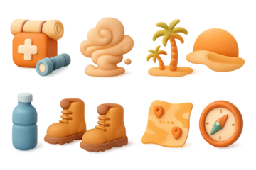 Colorful 3d camping icons featuring essential outdoor elements