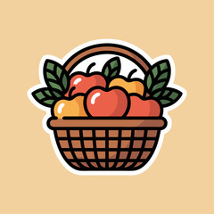 Vibrant Illustration of a Basket Filled with Fresh Apples and Green Leaves