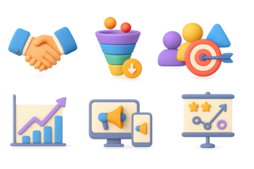 3d business marketing icons with graphs and target elements
