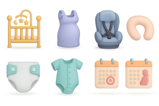 Pastel baby essentials: soft icon set for nursery themes and parenting designs