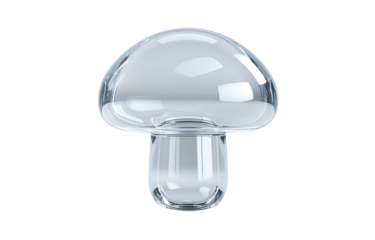  3d rendering of a transparent glass mushroom-shaped lamp icon on a white background with a light effect, v.png