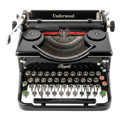 A close up shot of a black underwood royal typewriter with keys and metal components visible clearly created with generative ai