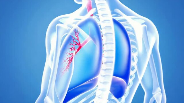 Human respiratory system: lungs trachea and bronchi in translucent torso for core training