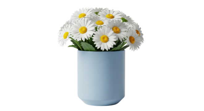 Bouquet of daisies in a blue vase isolated PNG with Transparent Background - Powered by Adobe