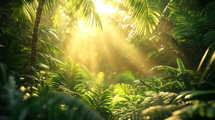 Sunlight Illuminating Lush Rainforest