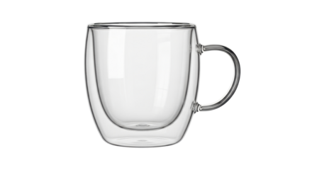 Empty double walled glass mug isolated PNG with Transparent Background