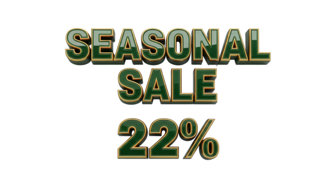 Seasonal Sale 22% for promotional retail campaign isolated PNG with Transparent Background