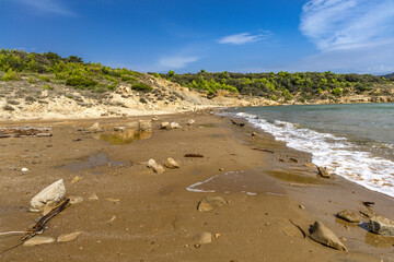 Wild sandy beach Podsilo on the island of Rab, empty beach without people, Rab, Croatia