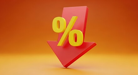 Bright red arrow with yellow percentage symbol indicating discount