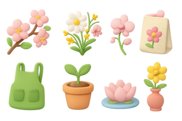 Charming clay art: floral and plant decorations in soft pastel tones on subtle gradient background