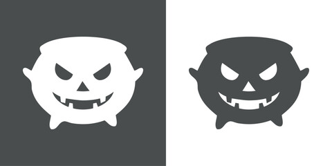 Logo con silueta de caldero de bruja con cara de calabaza de Halloween para felicitaciones y tarjetas © teracreonte