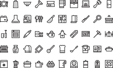 Kitchen utensils and appliances- Icons Modern Illustration Symbol Design Template for Web and Mobile UI. Editable Stroke Pictogram for Business Projects and Apps.