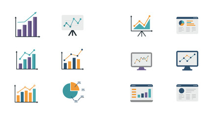 Business analytics charts and graphs in flat style for data visualization